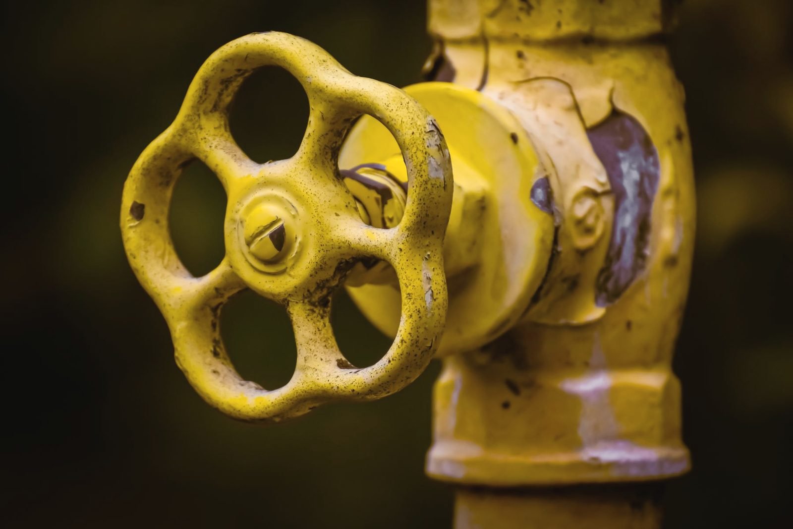 Yellow handwheel on a painted shut-off valve